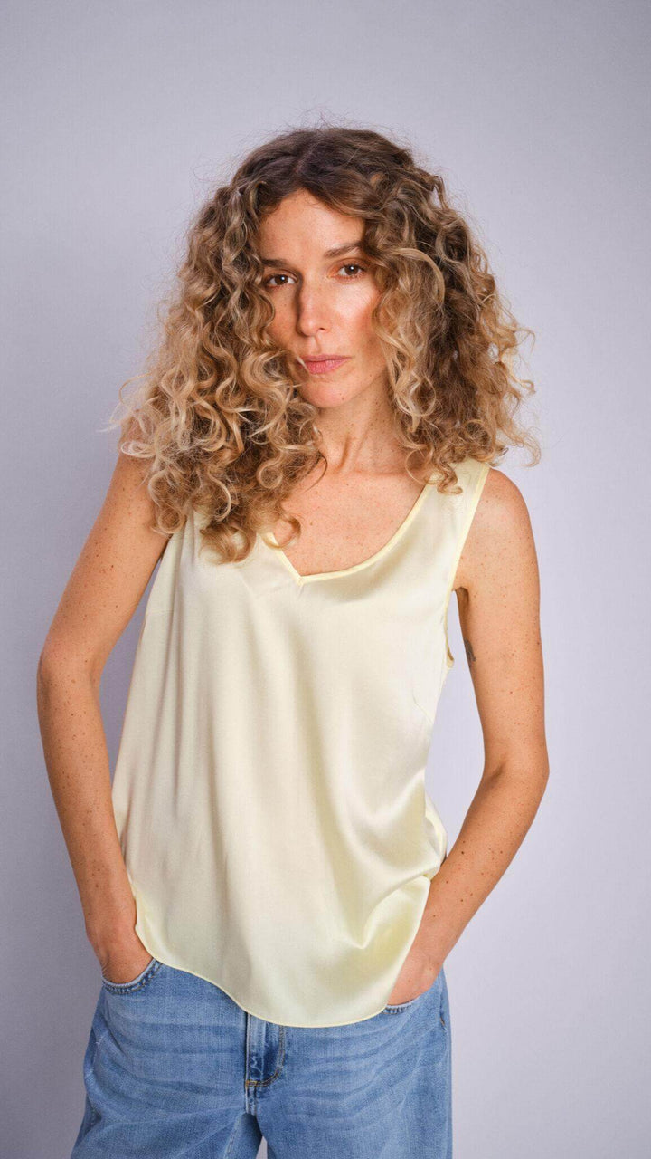 Astrid V Neck Silk Tank -French Vanilla