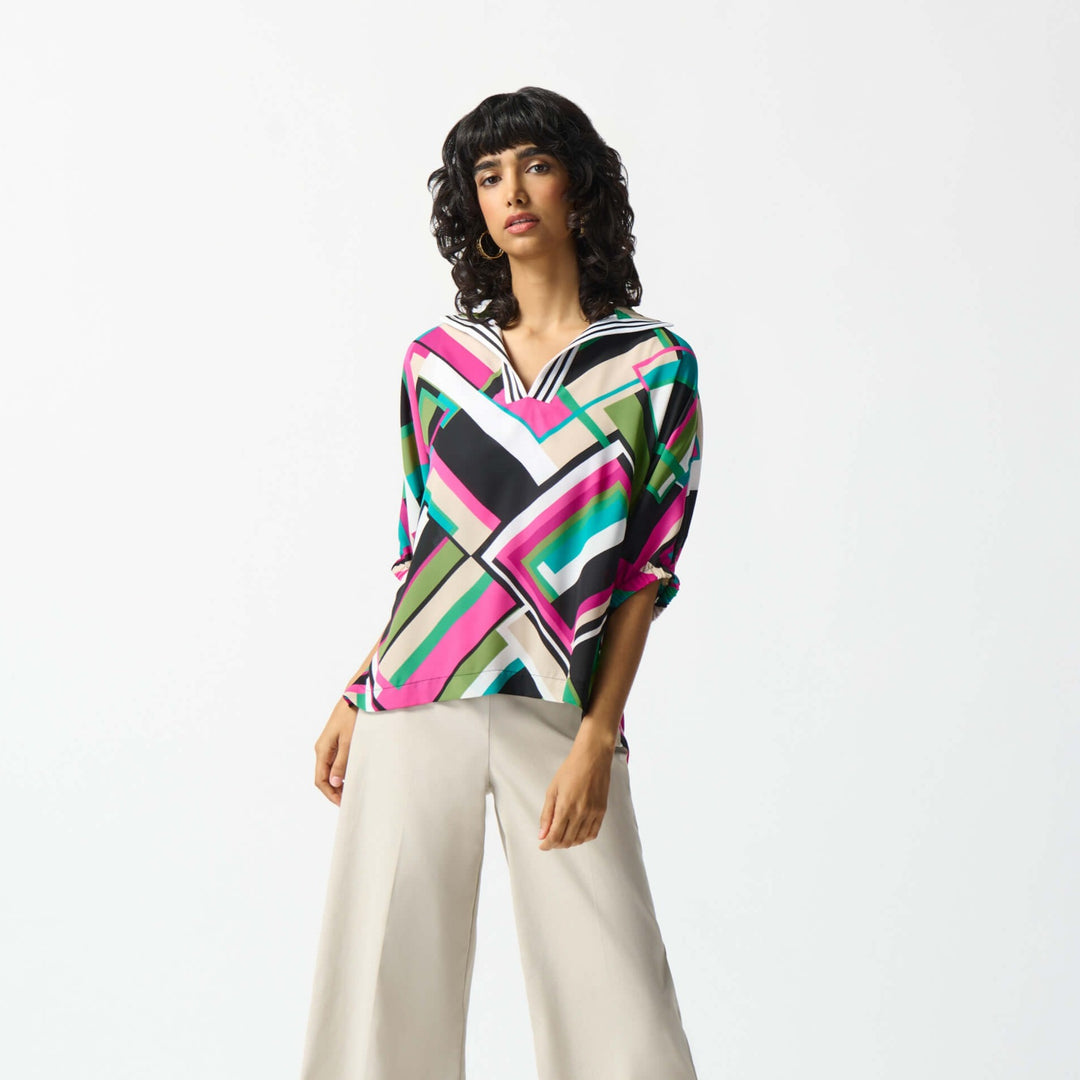 Paradiso Georgette Geometric Print Box Top 242176 Size 14