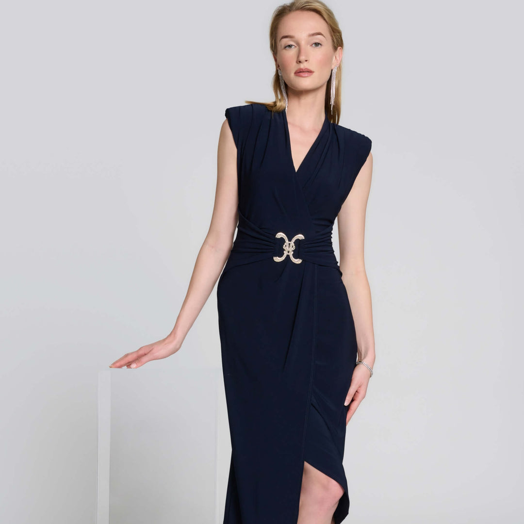 Rhinestone Buckle Signature Faux Wrap Dress 242711 Size 8