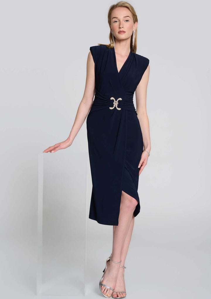 Rhinestone Buckle Signature Faux Wrap Dress 242711 Size 8