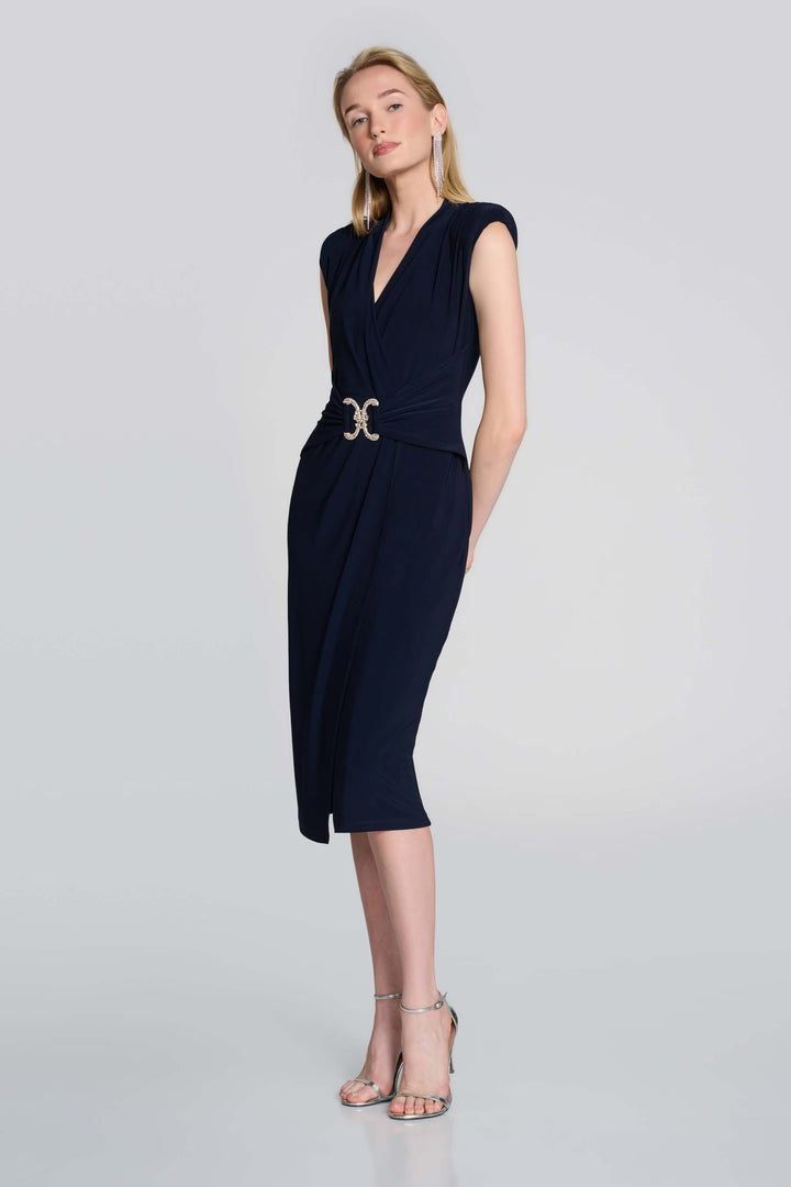 Rhinestone Buckle Signature Faux Wrap Dress 242711 Size 8
