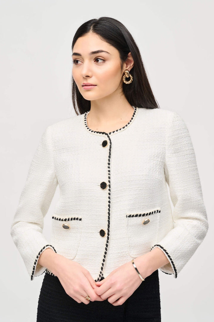 Queen of Scots  Bouclé Jacket With Contrast - Cream 243911 Size 8
