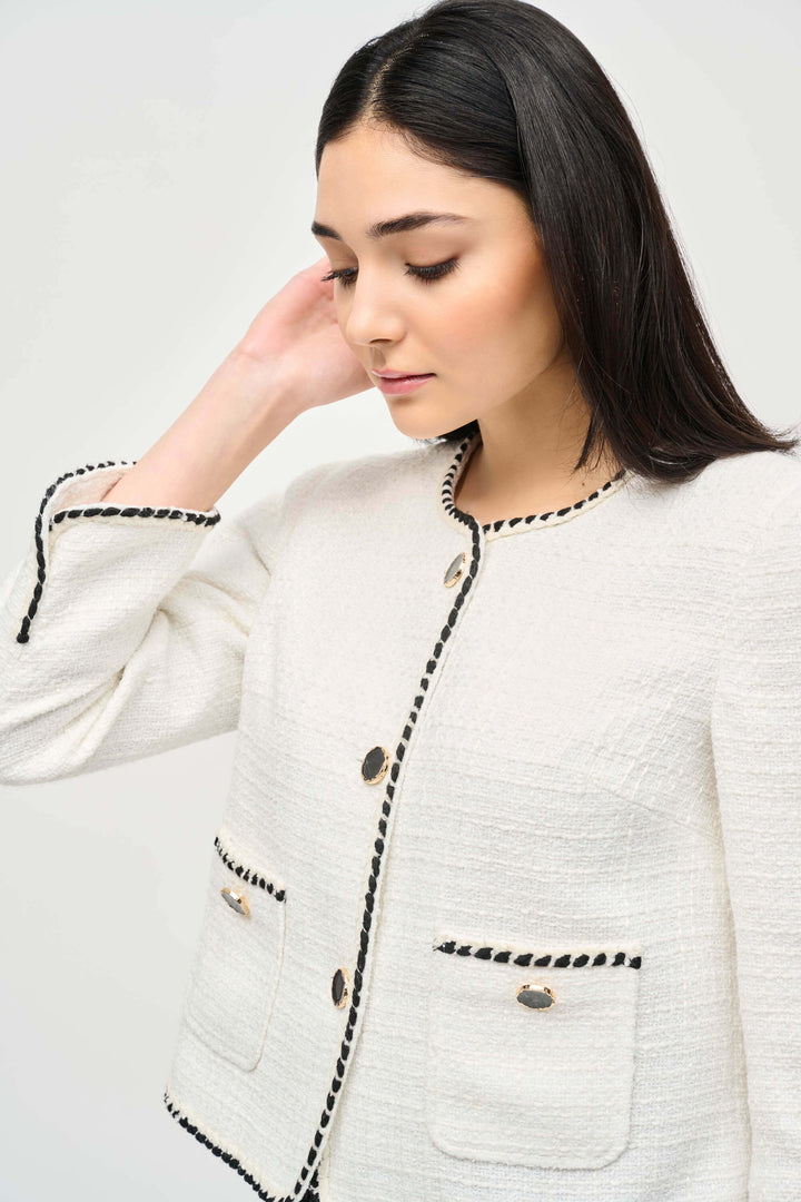 Queen of Scots  Bouclé Jacket With Contrast - Cream 243911 Size 8