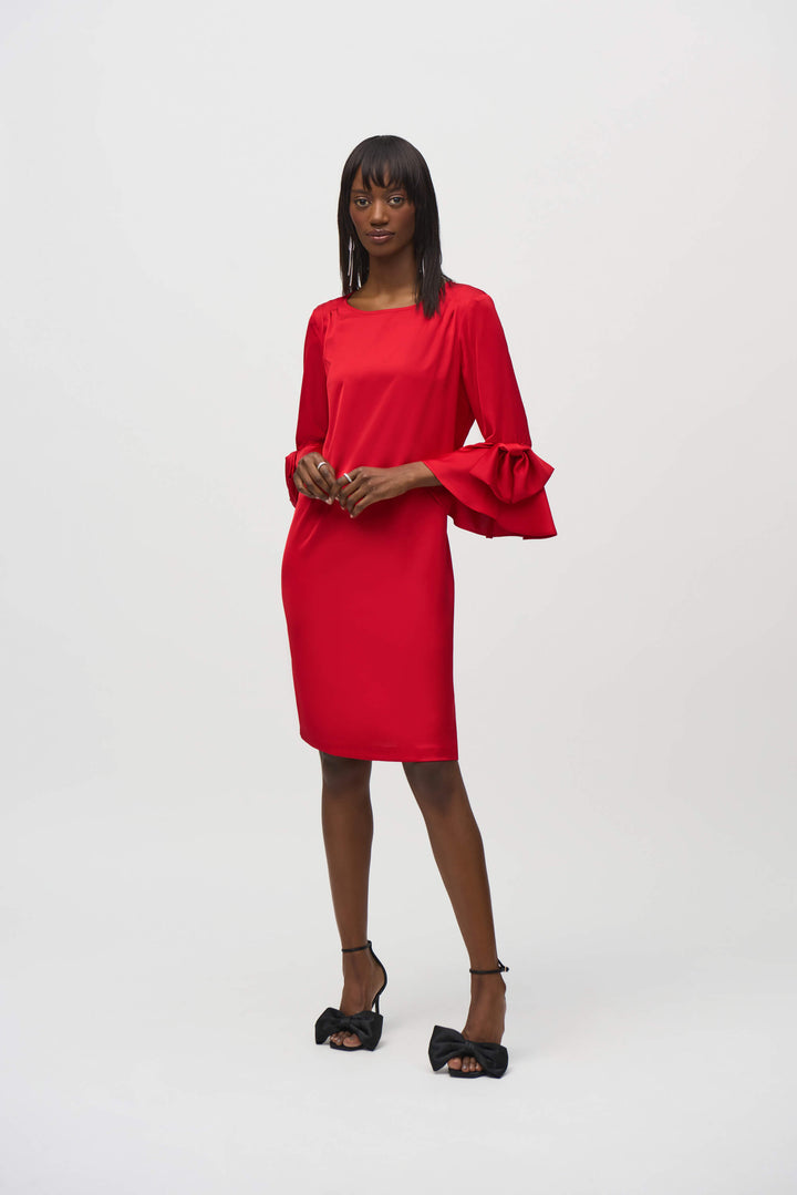 Hero Style Satin Ruffle Knee Length  Dress -Lipstick Red Size 10 244235