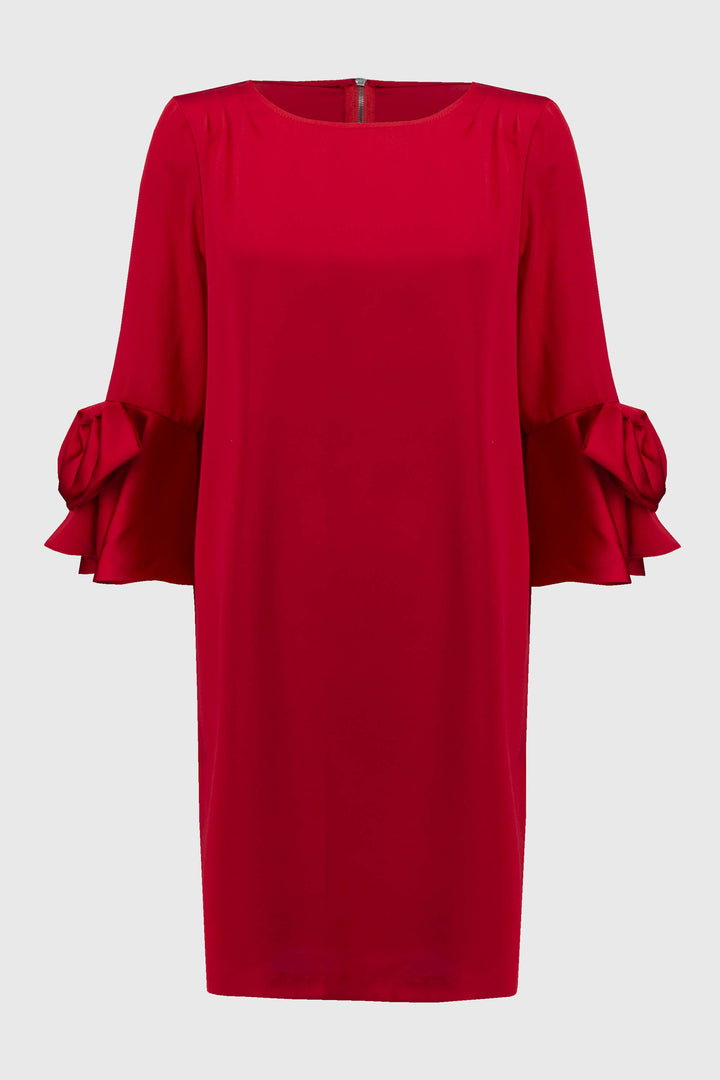 Hero Style Satin Ruffle Knee Length  Dress -Lipstick Red Size 10 244235