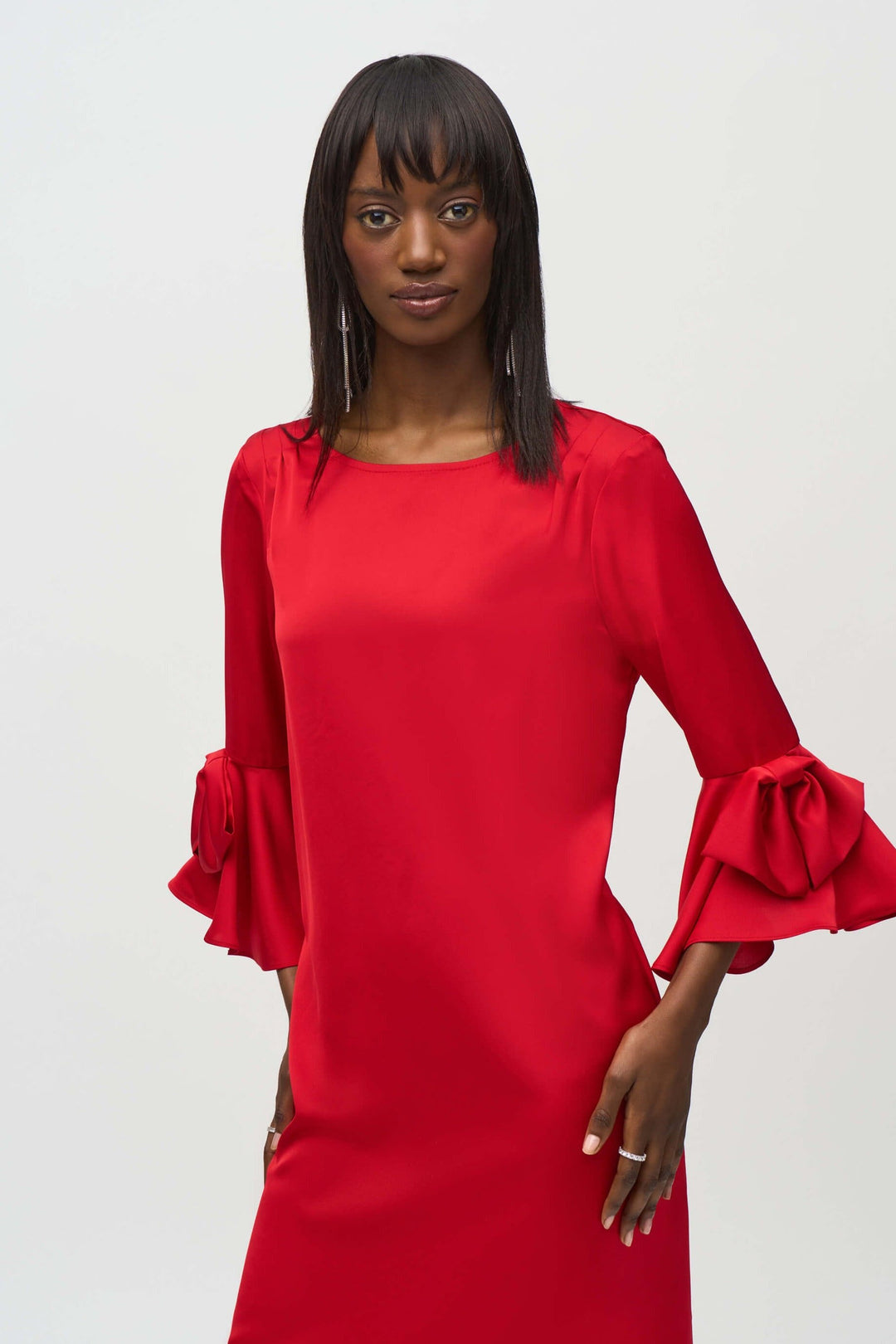 Hero Style Satin Ruffle Knee Length  Dress -Lipstick Red Size 10 244235