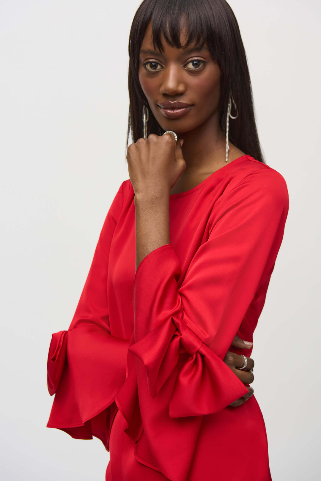 Hero Style Satin Ruffle Knee Length  Dress -Lipstick Red Size 10 244235