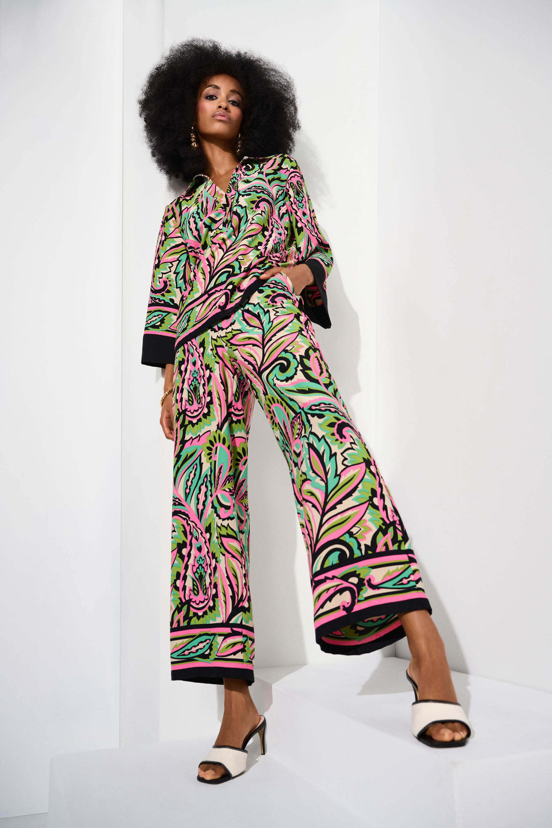 Palm Springs Paisley Print Wide-Leg Pants 252142