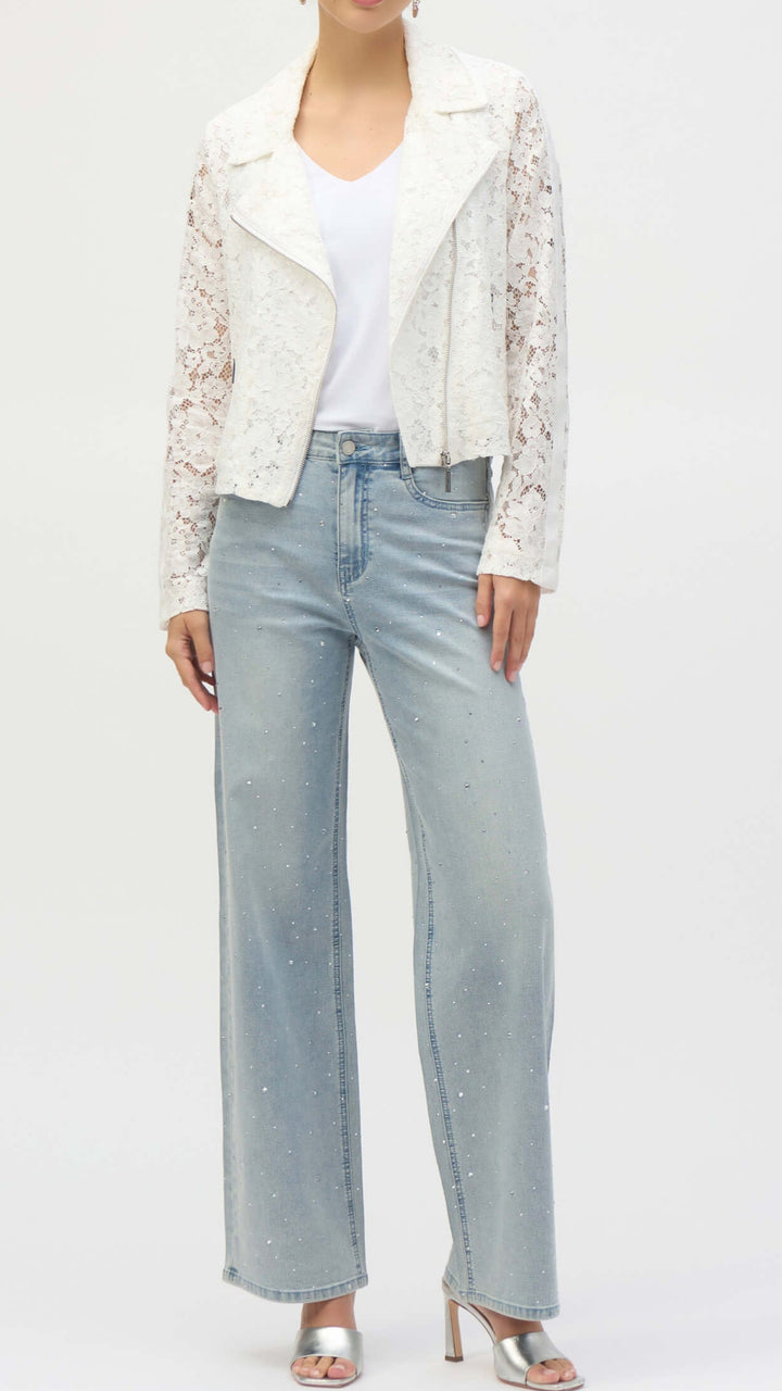 Bon Voyage Wide Leg Stretch Jean With Crystals  252916 Size 8