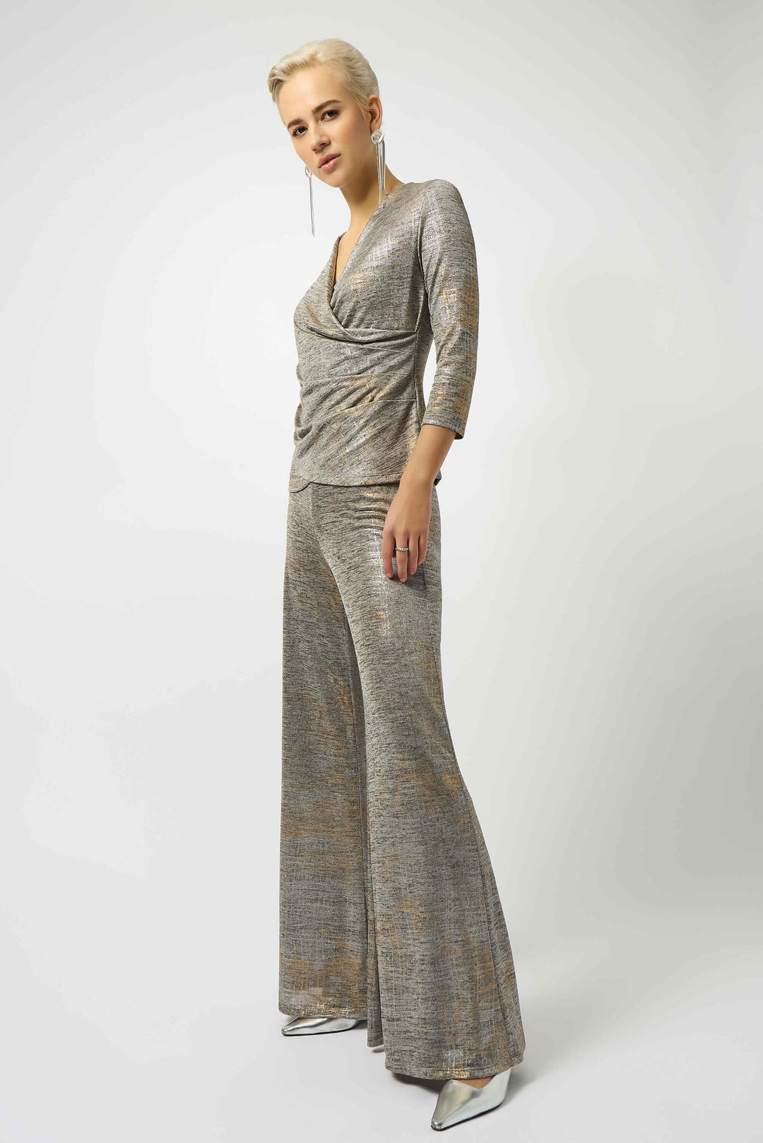 Supernatural Foiled Mélange Knit Wrap Top - Beige 253087 Size 14