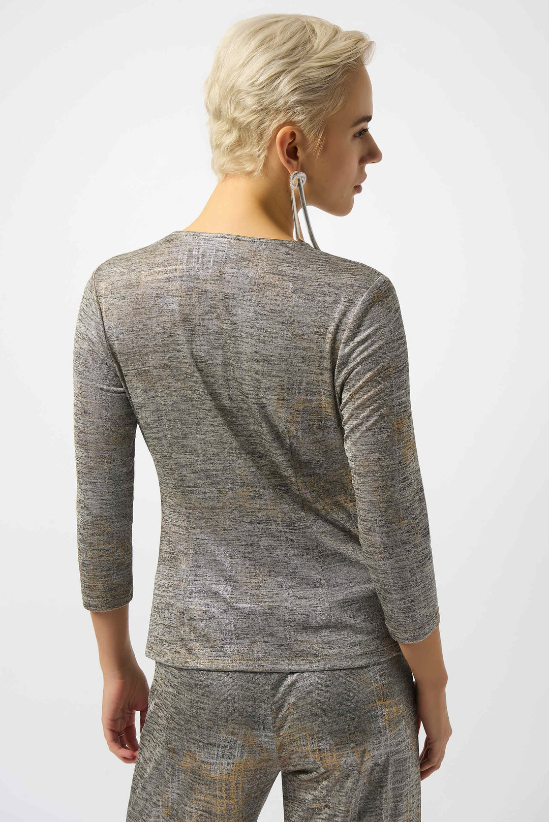 Supernatural Foiled Mélange Knit Wrap Top - Beige 253087 Size 14