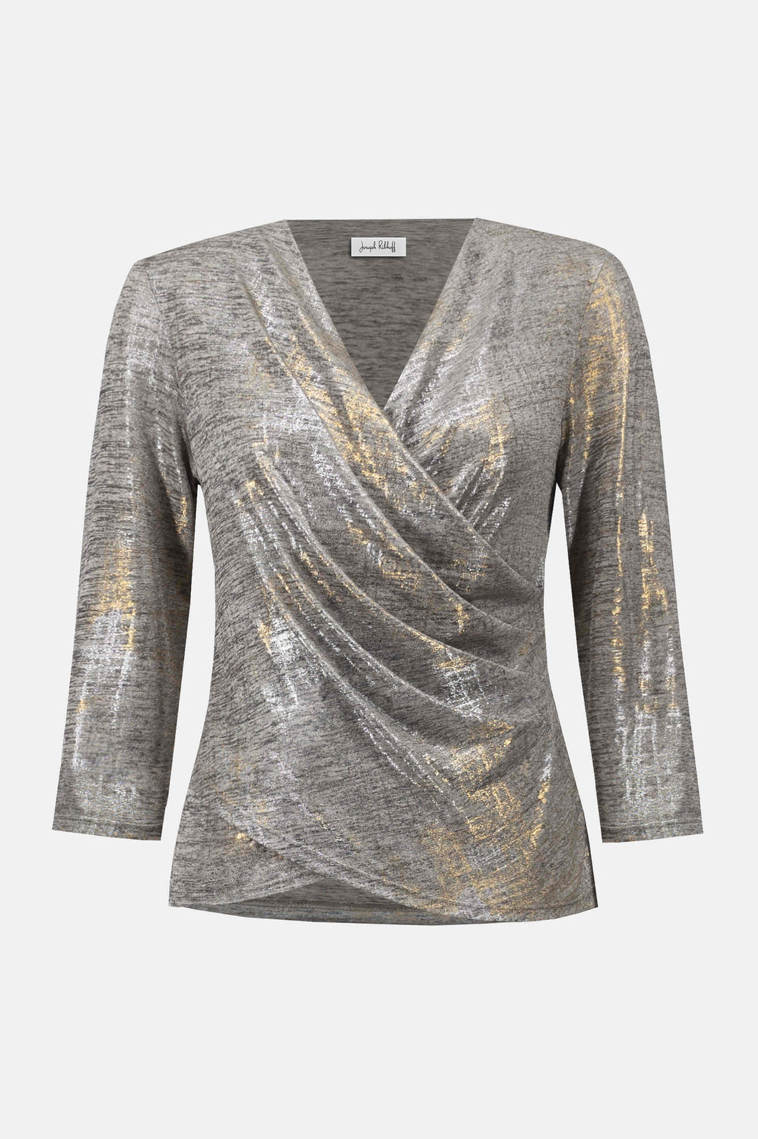 Supernatural Foiled Mélange Knit Wrap Top - Beige 253087 Size 14