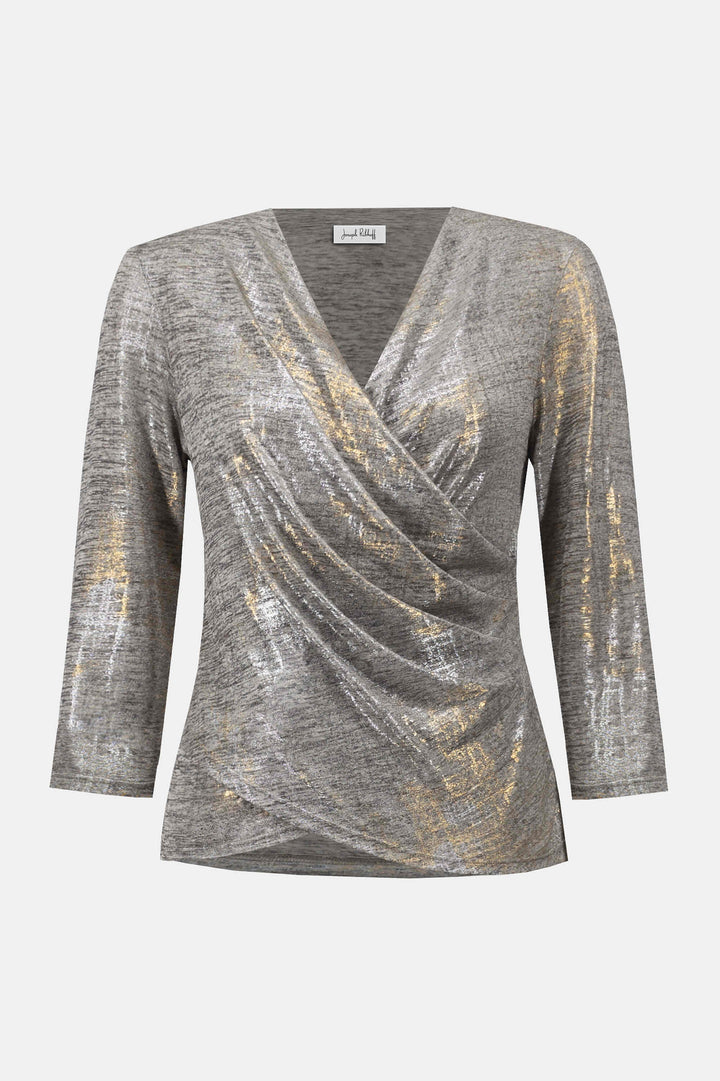 Supernatural Foiled Mélange Knit Wrap Top - Beige 253087 Size 14