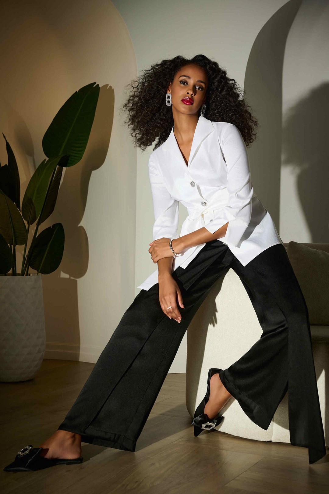 Signature Satin Wide leg Pants Front Overlay - Black - 253788