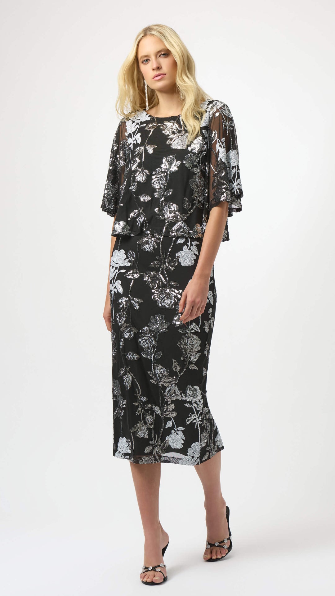 Sequin Embroidered Floral Print Pencil Skirt 254182