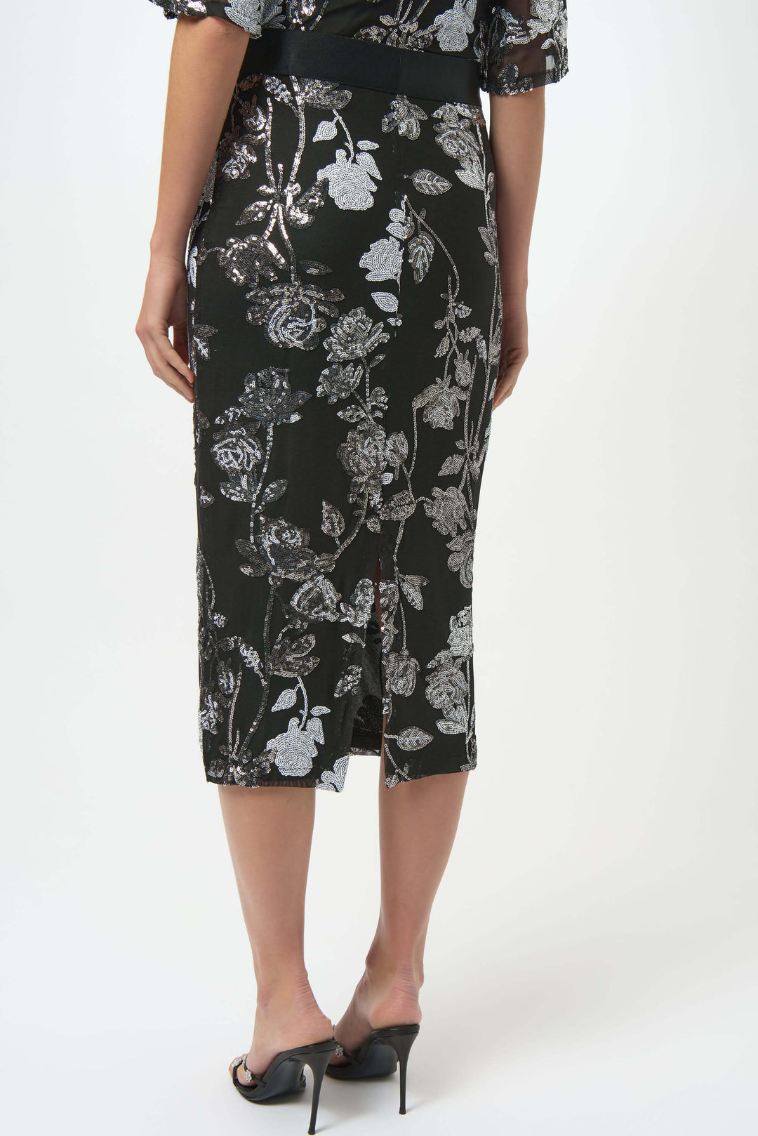 Sequin Embroidered Floral Print Pencil Skirt 254182