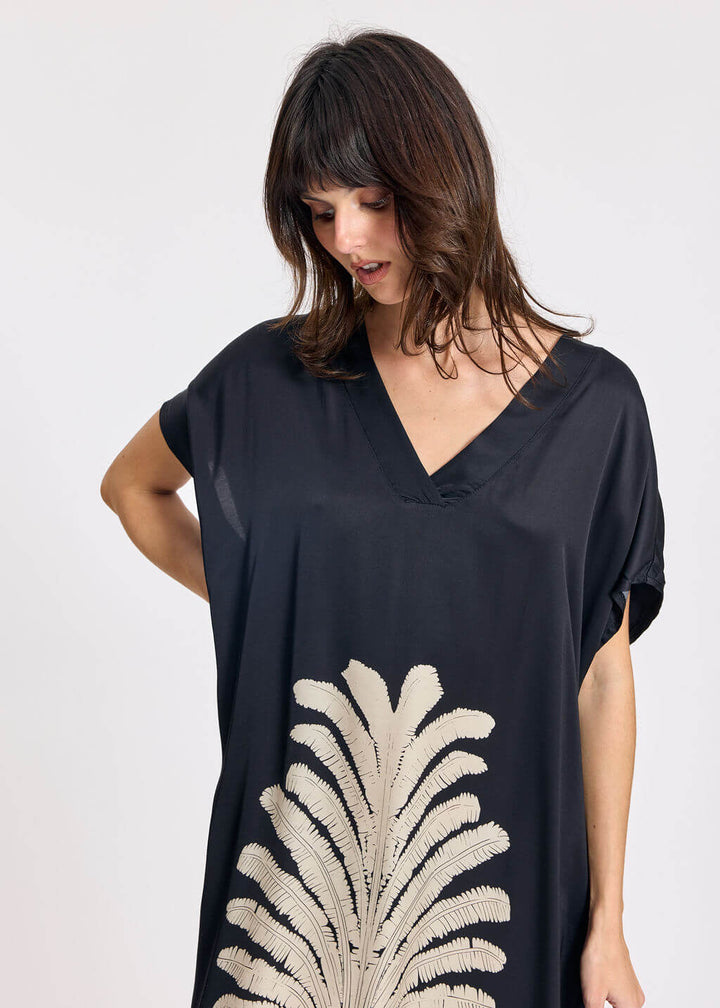 Ambra Printed Caftan Dress - Black