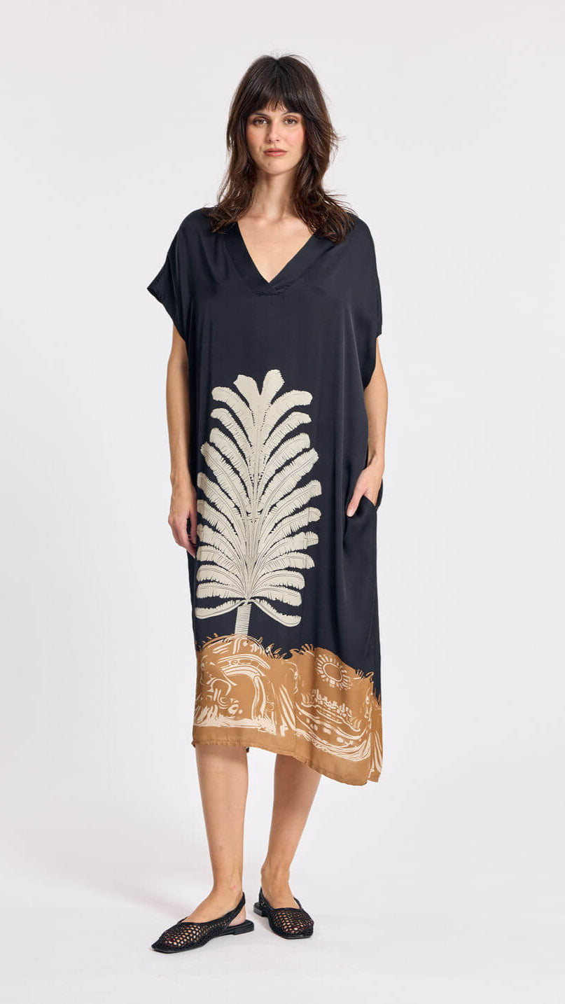 Ambra Printed Caftan Dress - Black