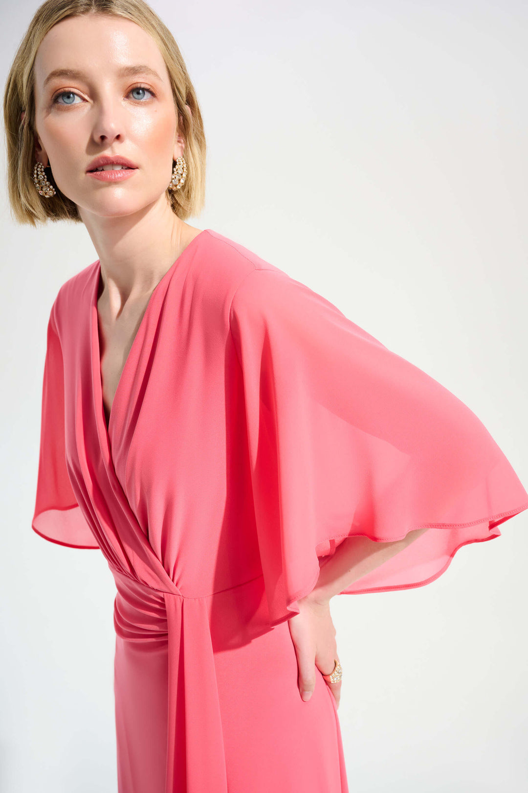 Signature Silky Fit and Flare Dress With Chiffon Draped Sash