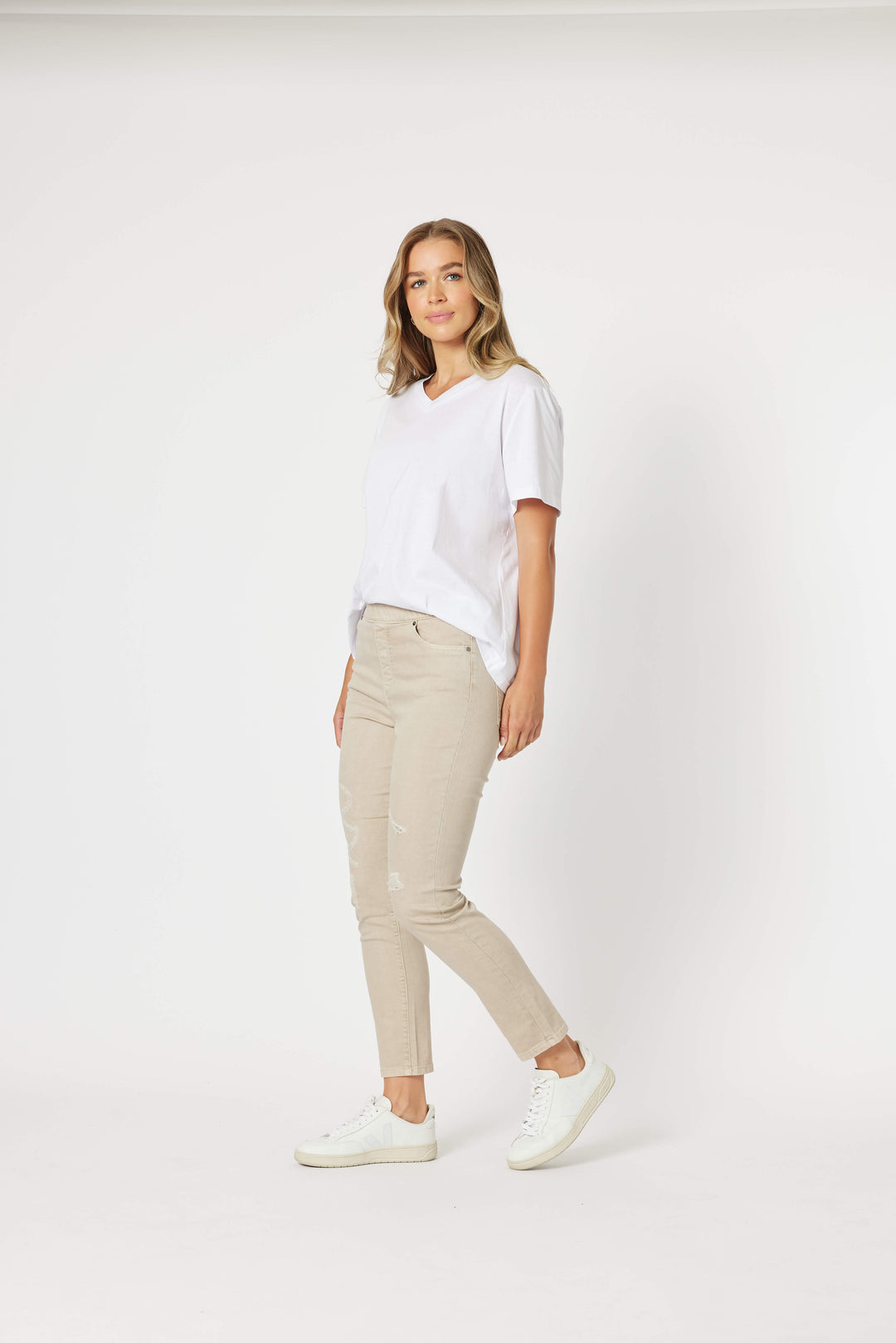 Pull On Ripped Jeans - Natural