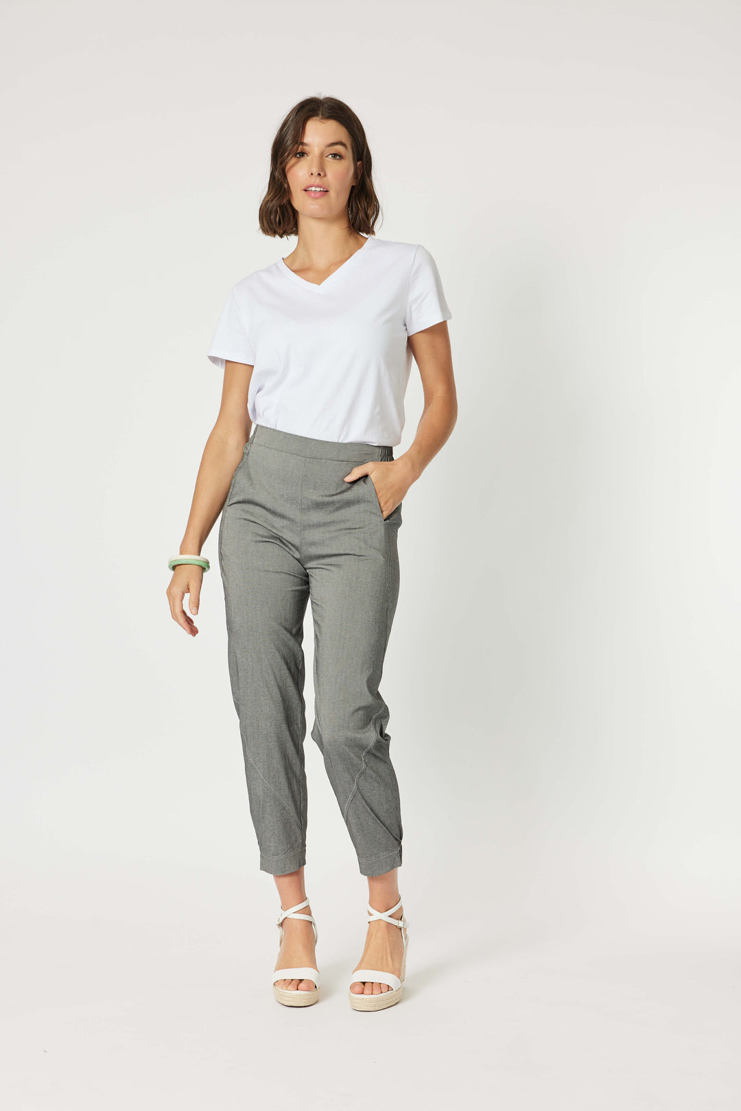 Parachute Stitch  Detail Pant - Grey Marle Size 14