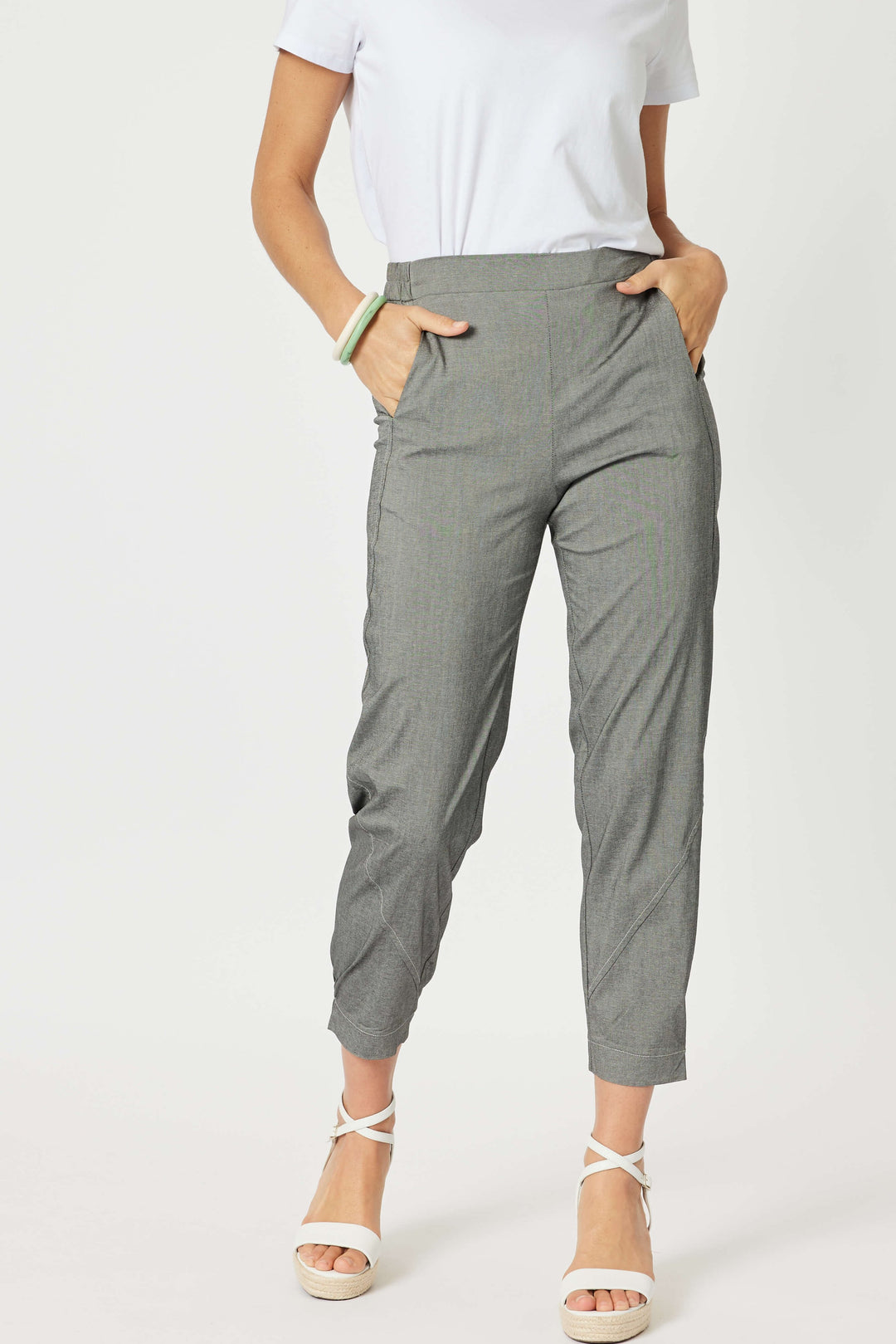 Parachute Stitch  Detail Pant - Grey Marle Size 14