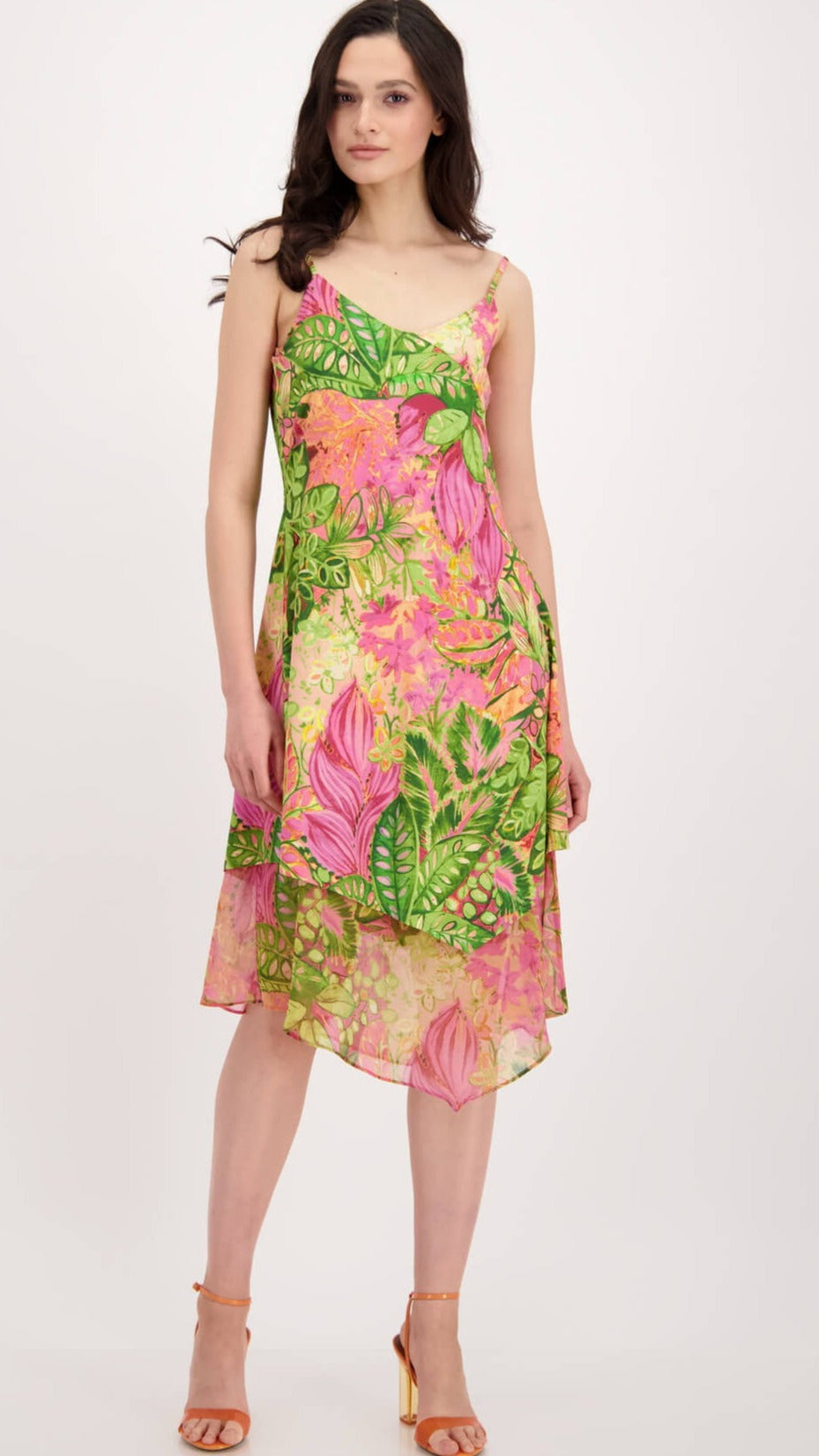 Flower Print Midi Dress - Pink Size 14