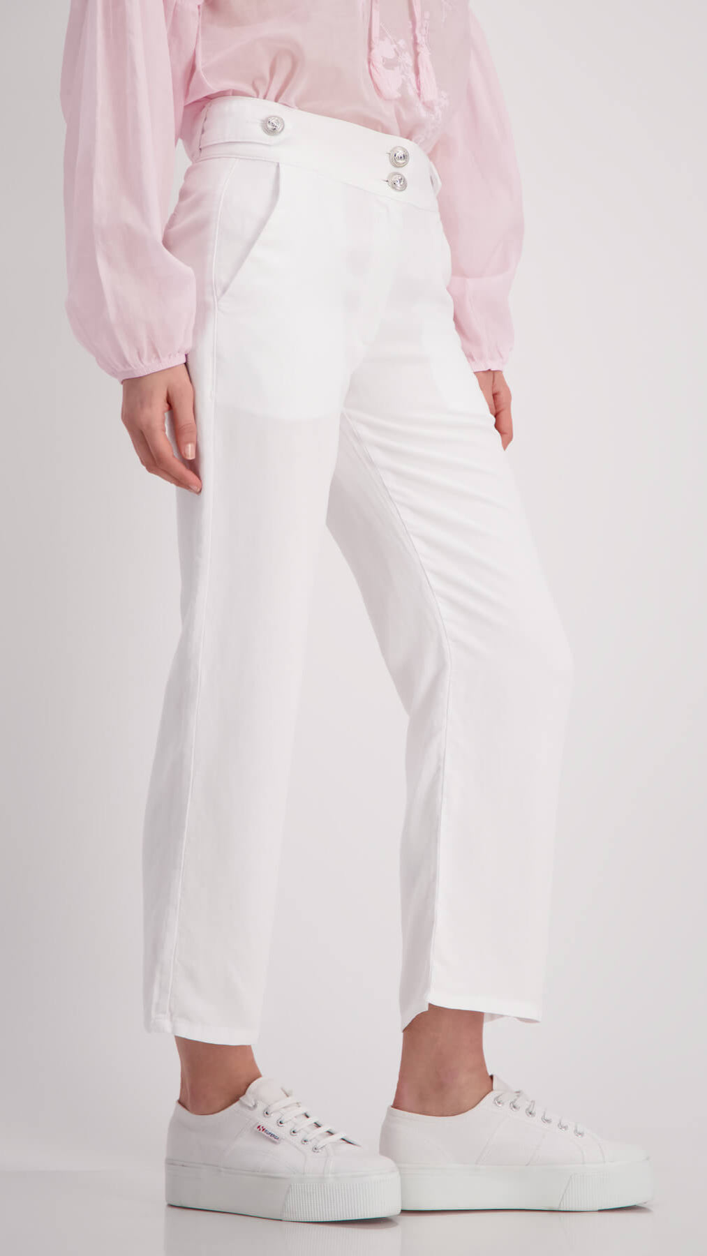 Linen Mix Crop Pants - White