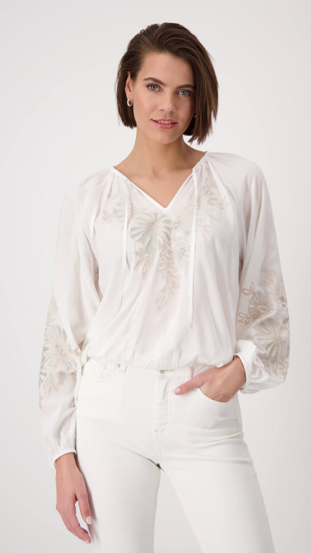 Emroidered Florals Blouse - Milk/Sand