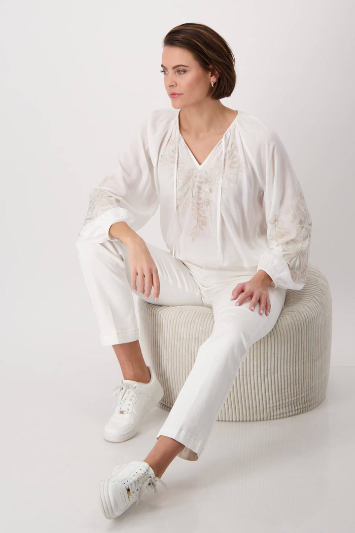 Emroidered Florals Blouse - Milk/Sand