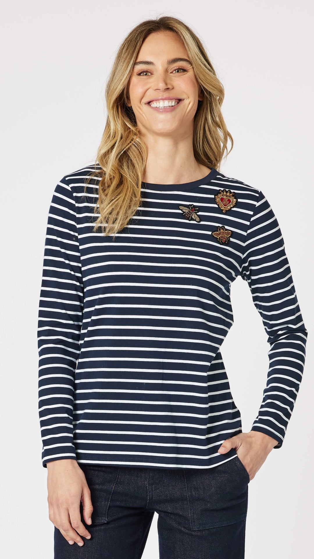 Striped Badge Detail Tee