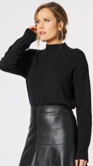 Empire High Neck Knit Jumper - Black Size 14