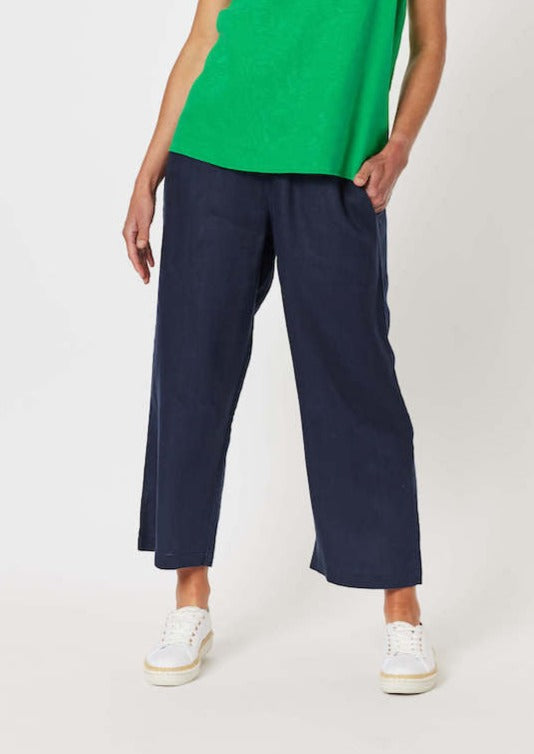 Lara Linen Wide Leg Pant - Navy