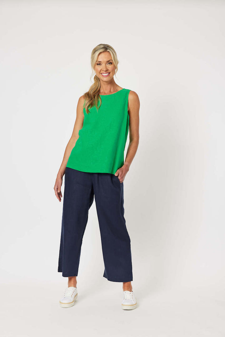 Lara Linen Wide Leg Pant - Navy