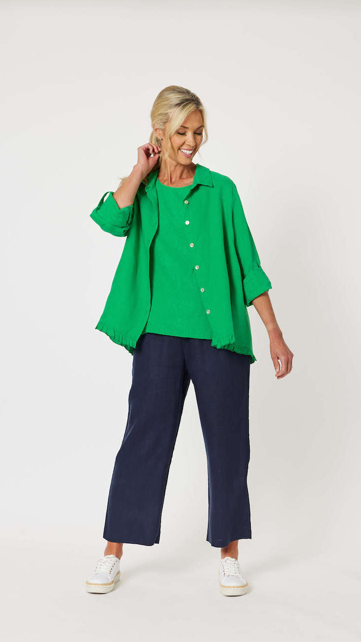 Lara Linen Wide Leg Pant - Navy