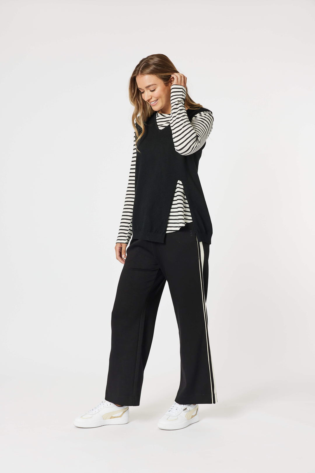 Vicky Side Split Knit Top - Black Size 10