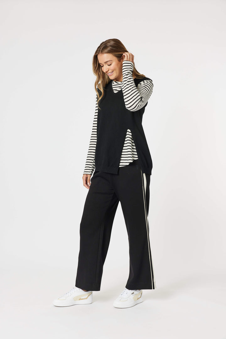 Vicky Side Split Knit Top - Black Size 10