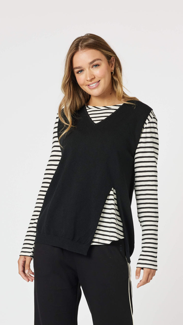Vicky Side Split Knit Top - Black Size 10