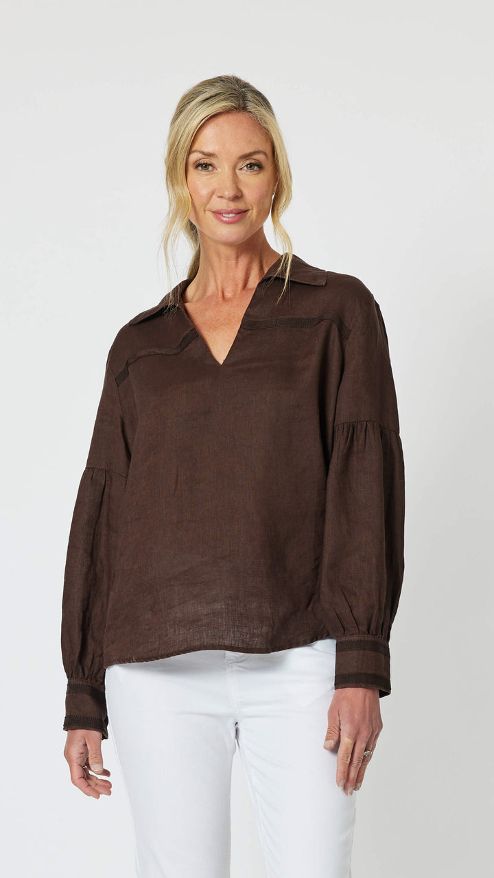 Eliza Linen Shirt - Chocolate Size 10
