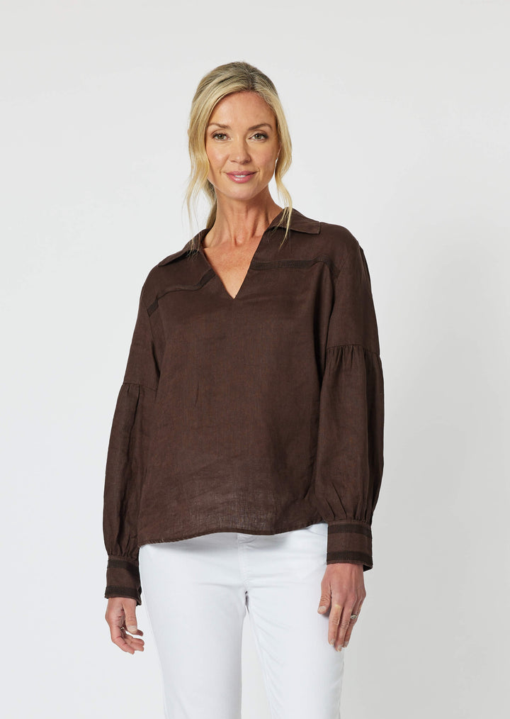Eliza Linen Shirt - Chocolate Size 10