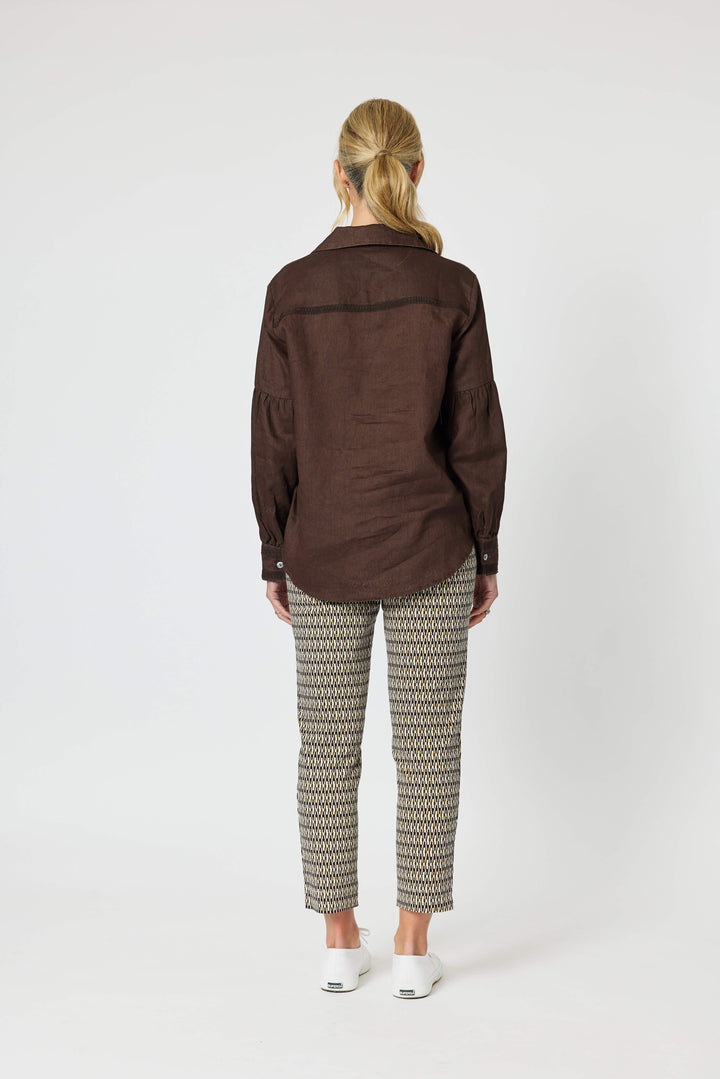 Eliza Linen Shirt - Chocolate Size 10