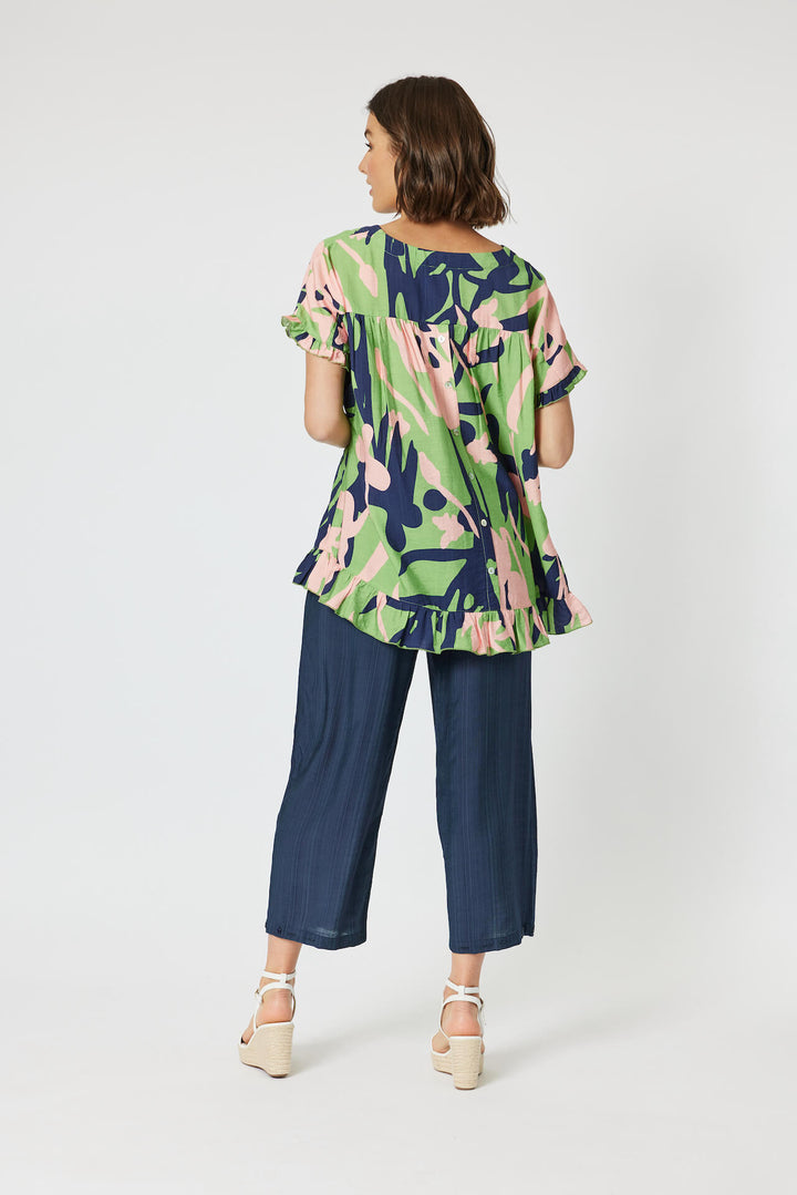 Como Ruffled Printed Top - Green Au12
