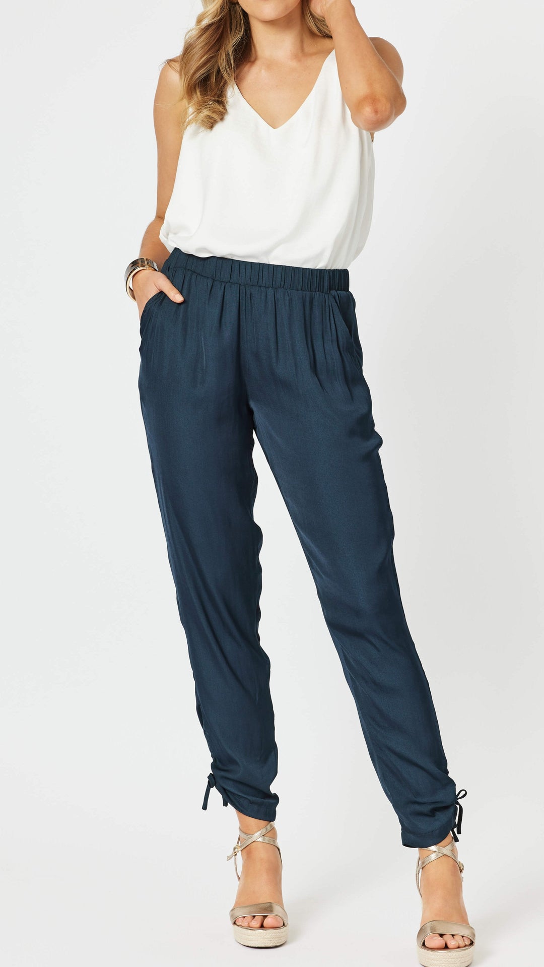 Traveller Luxe Side Tie Pant - Navy