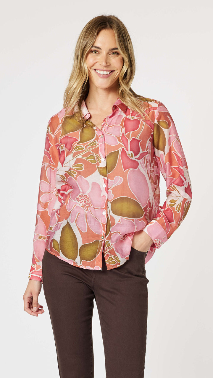 Hunter Floral Print Sheer Shirt - Blush Multi