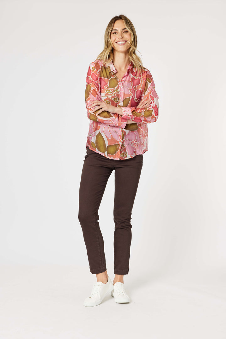 Hunter Floral Print Sheer Shirt - Blush Multi