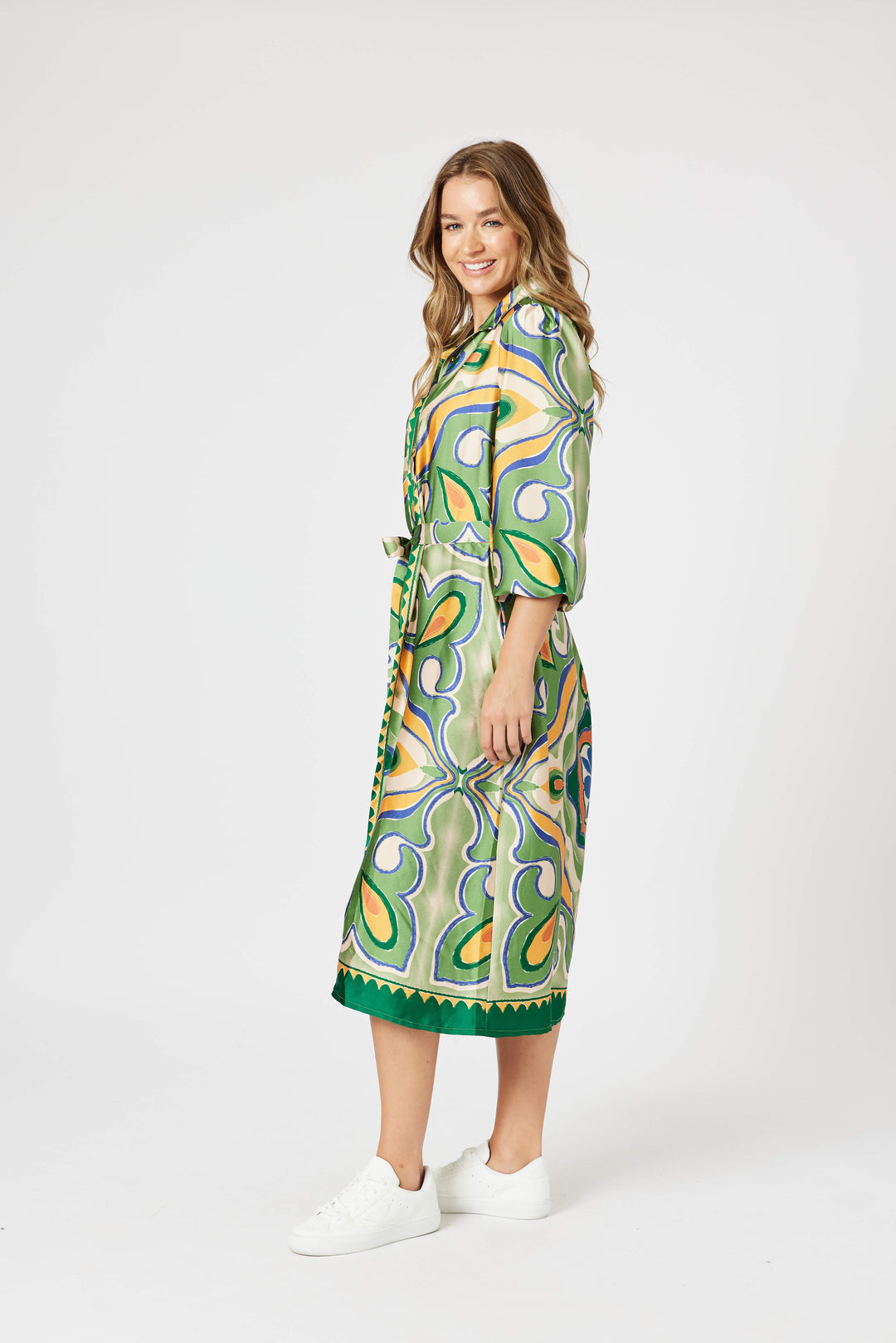 Brooklyn Print Button Dress - Khaki Multi