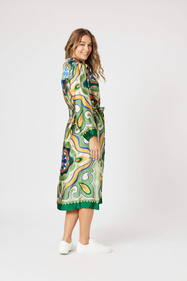 Brooklyn Print Button Dress - Khaki Multi