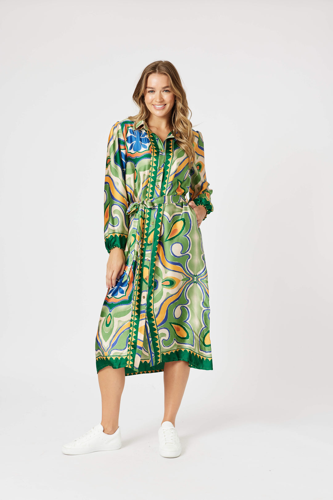 Brooklyn Print Button Dress - Khaki Multi