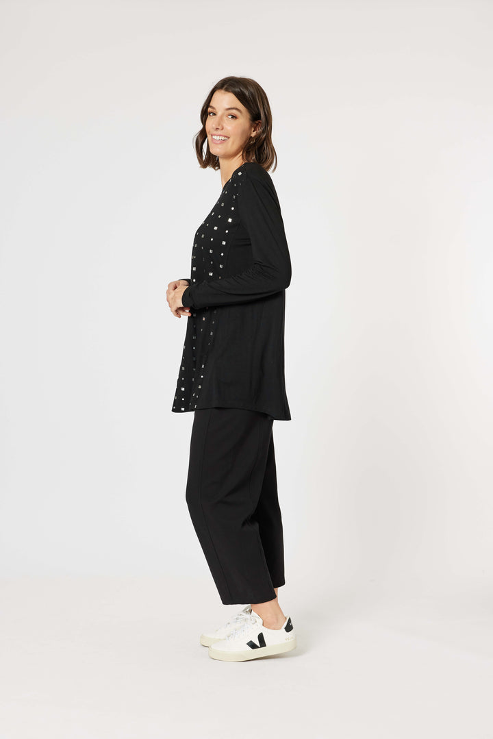 Metallic Print Long Sleeve Tee - Black/Silver