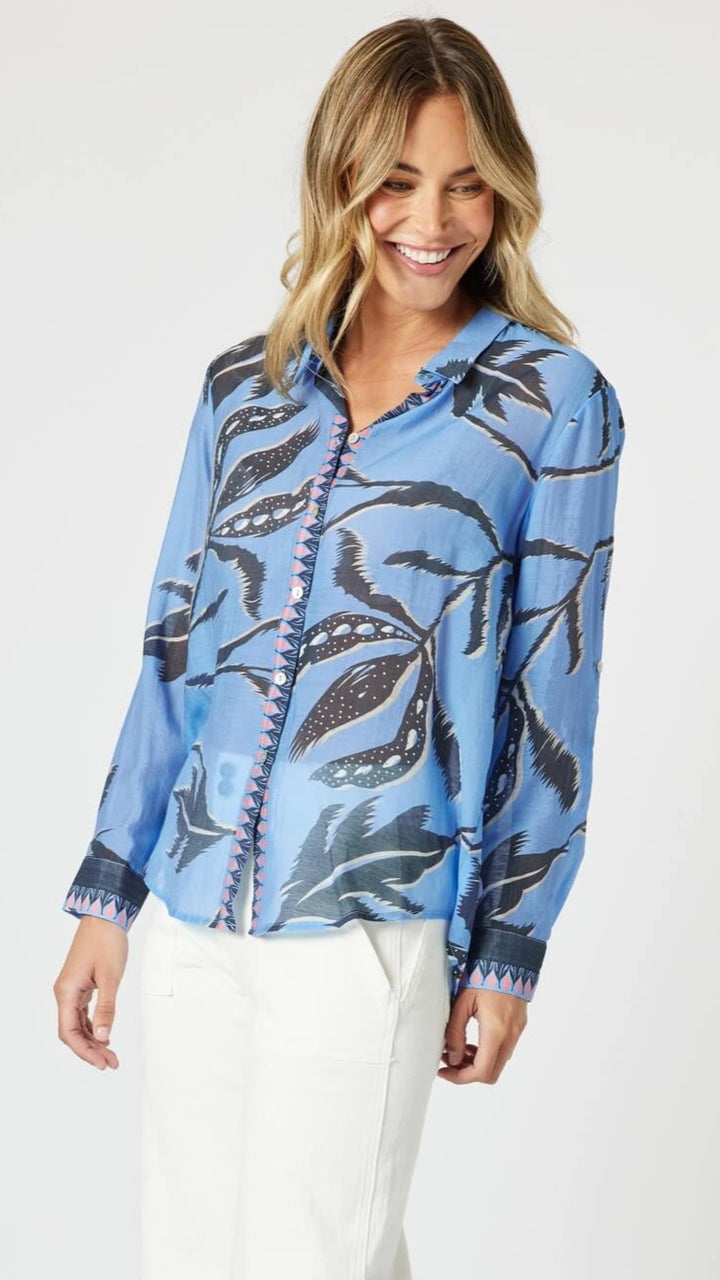 Peninsula Floral Sheer Shirt - Blue Multi